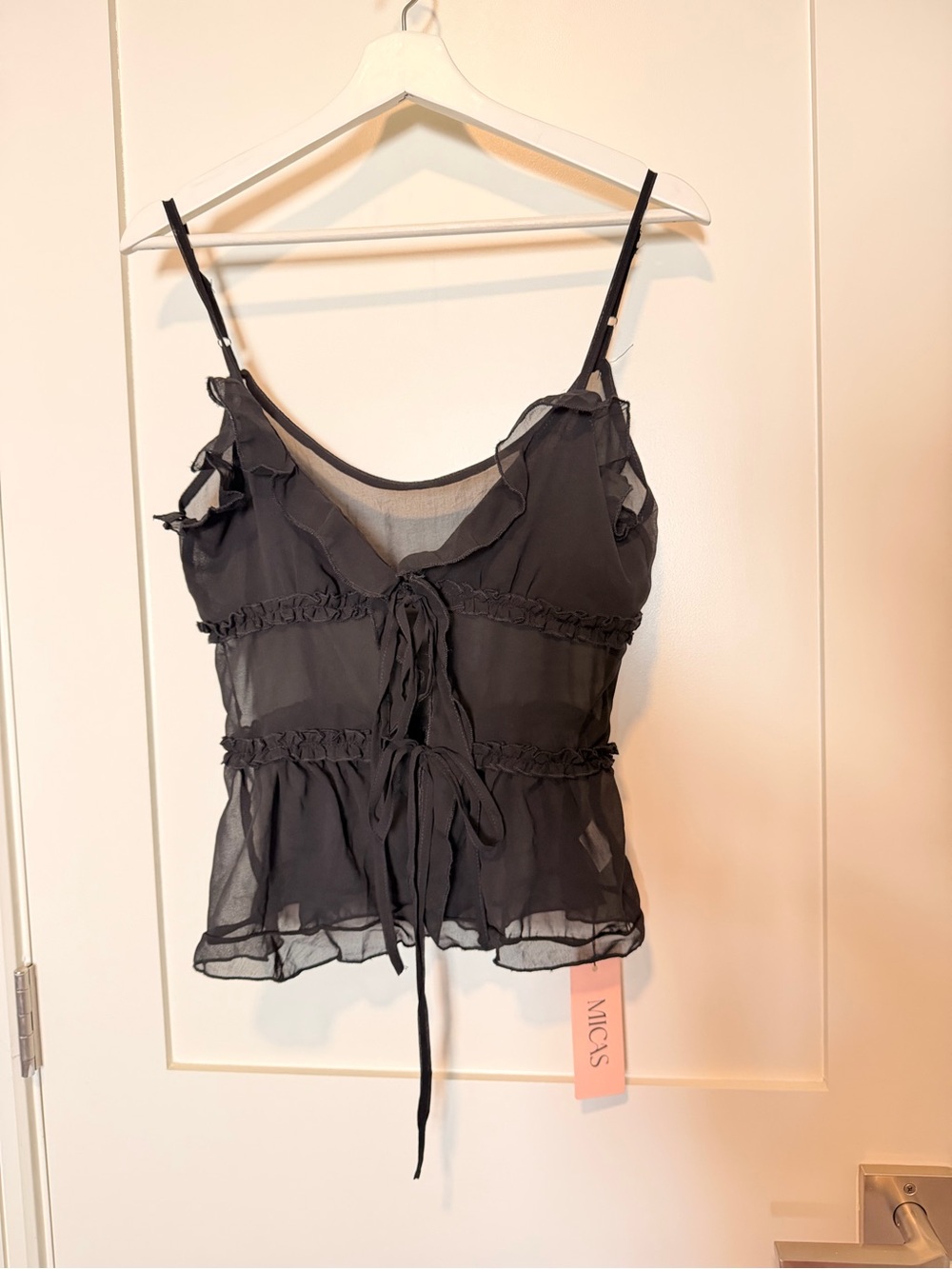 MINKPINK Black Sheer Ruffle Tie-Front Cami Top